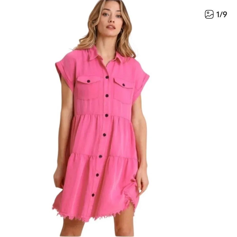 UMGEE Soft button Front Tiered Dress Pink Womens XL